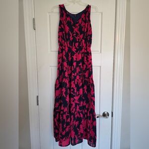 Elegant Pink and Navy Floral Maxi Dress